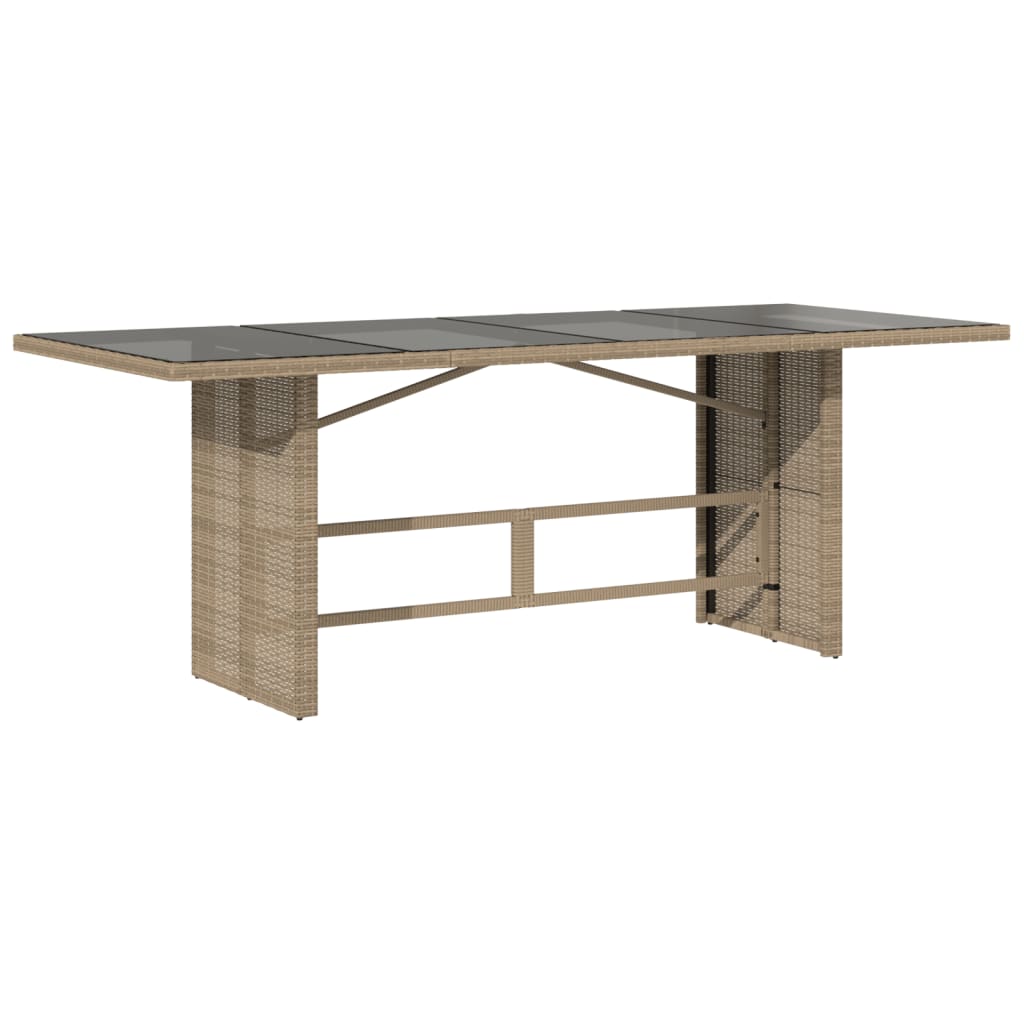 Tuintafel met glazen blad 190x80x74 cm poly rattan beige - AllerleiShop