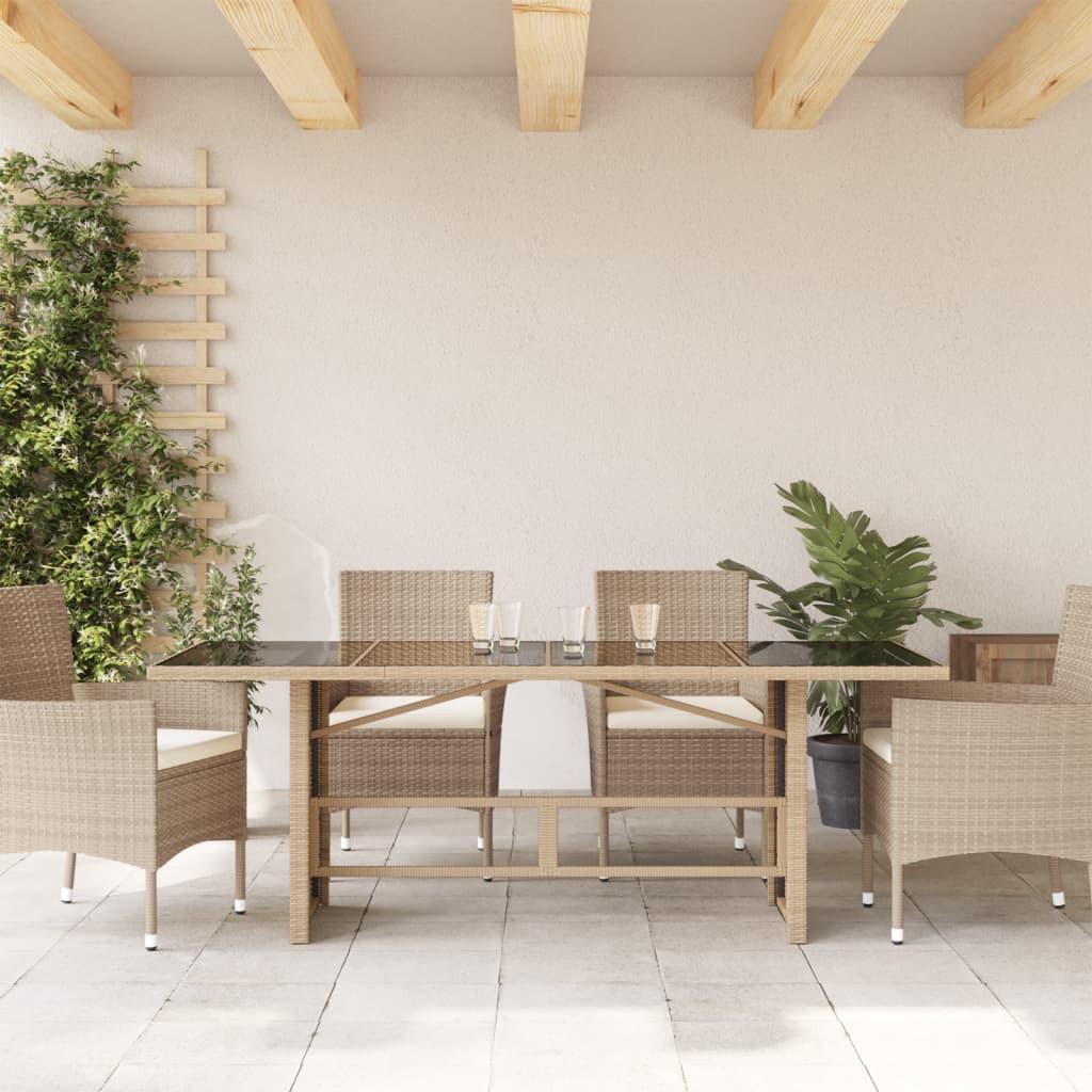 Tuintafel met glazen blad 190x80x74 cm poly rattan beige - AllerleiShop