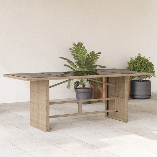 Tuintafel met glazen blad 190x80x74 cm poly rattan beige - AllerleiShop