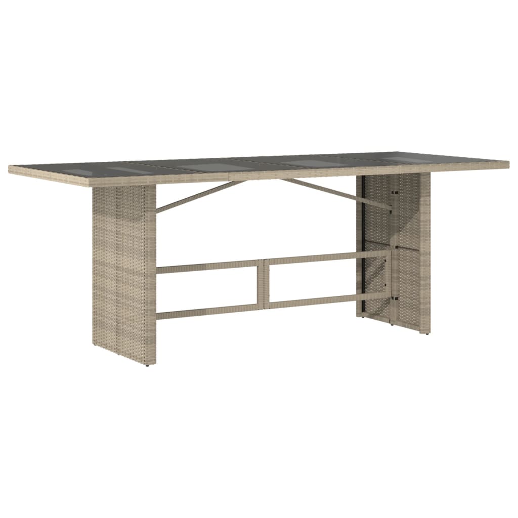 Tuintafel met glazen blad 190x80x74 cm poly rattan lichtgrijs - AllerleiShop