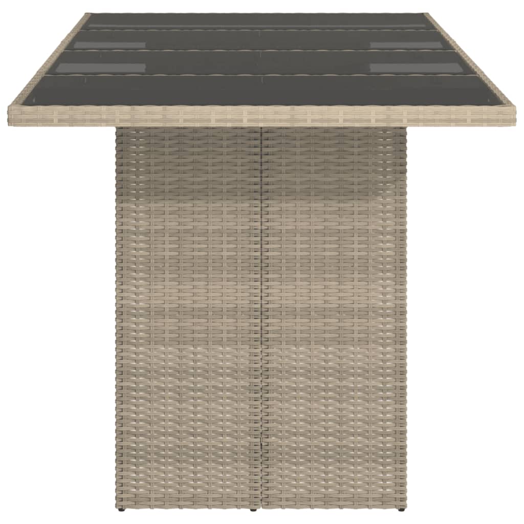 Tuintafel met glazen blad 190x80x74 cm poly rattan lichtgrijs - AllerleiShop