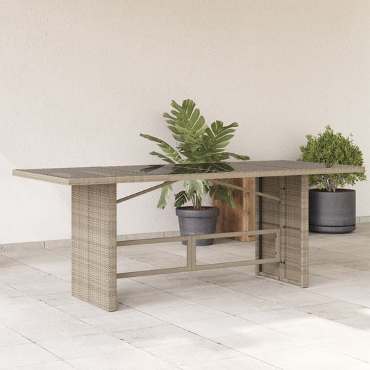 Tuintafel met glazen blad 190x80x74 cm poly rattan lichtgrijs - AllerleiShop