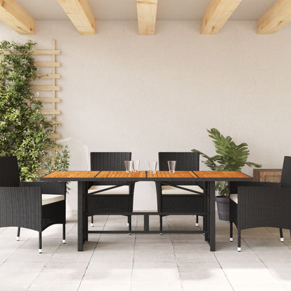 Tuintafel met acaciahouten blad 190x80x74 cm poly rattan zwart - AllerleiShop