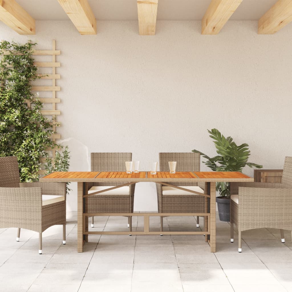 Tuintafel met acaciahouten blad 190x80x74 cm poly rattan beige - AllerleiShop