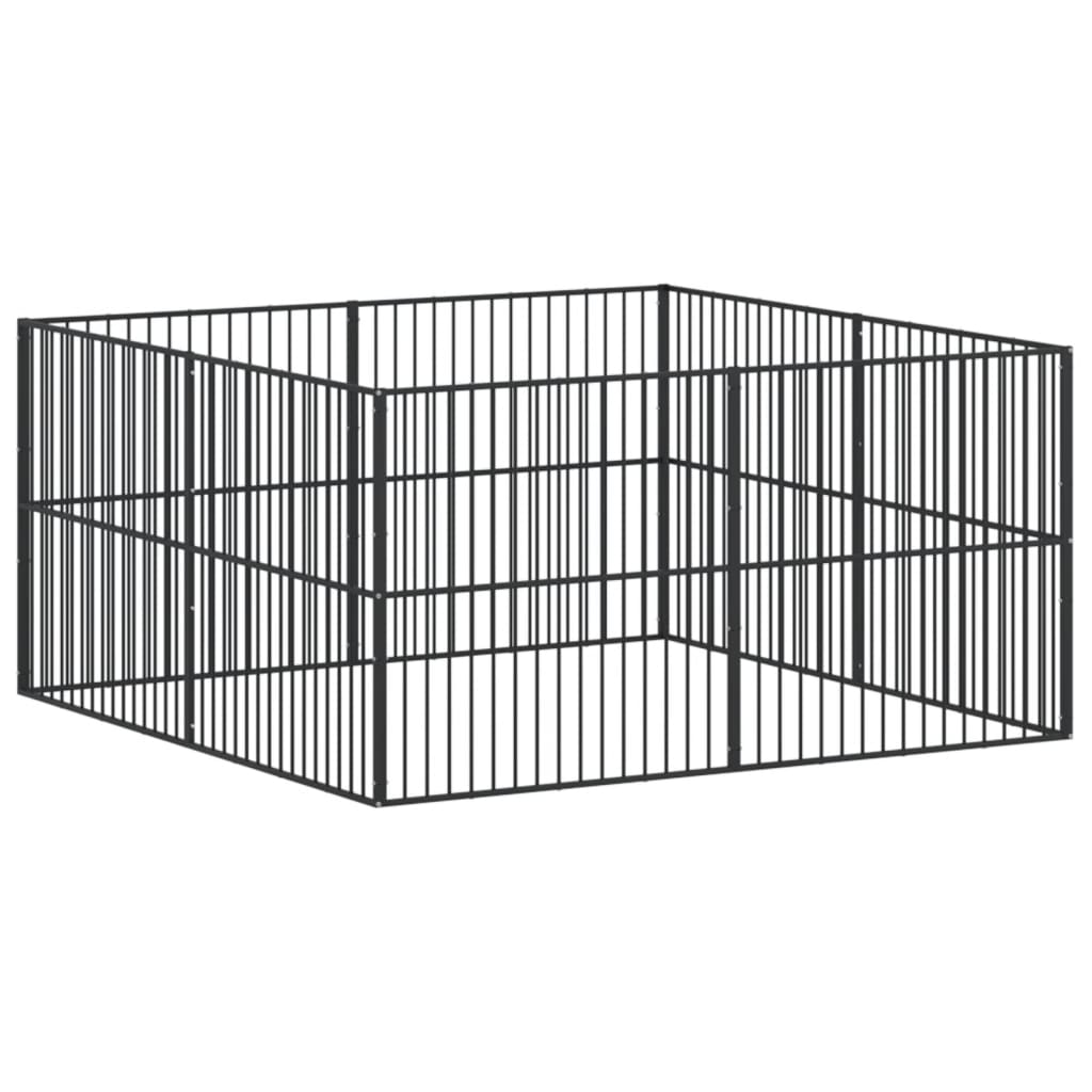 Hondenkennel 8 panelen gepoedercoat staal zwart - AllerleiShop