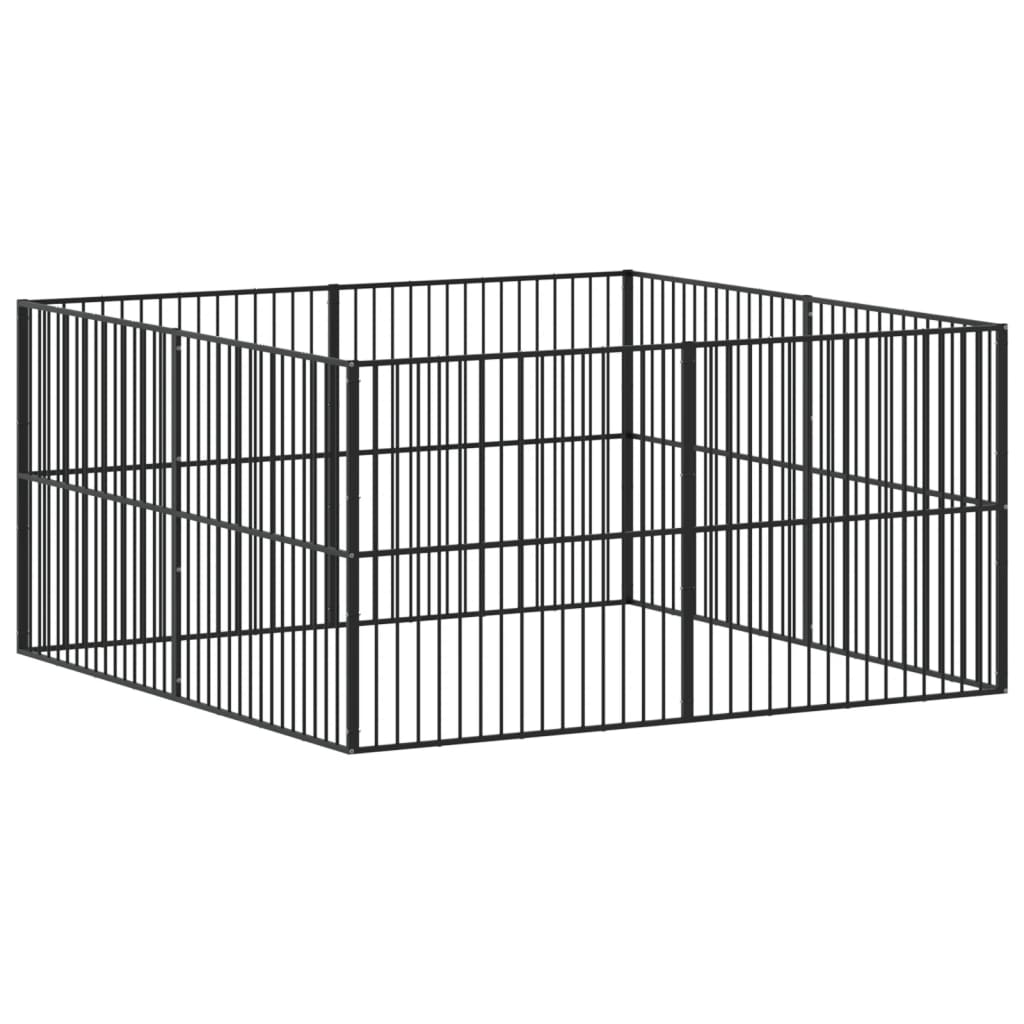 Hondenkennel 8 panelen gepoedercoat staal zwart - AllerleiShop