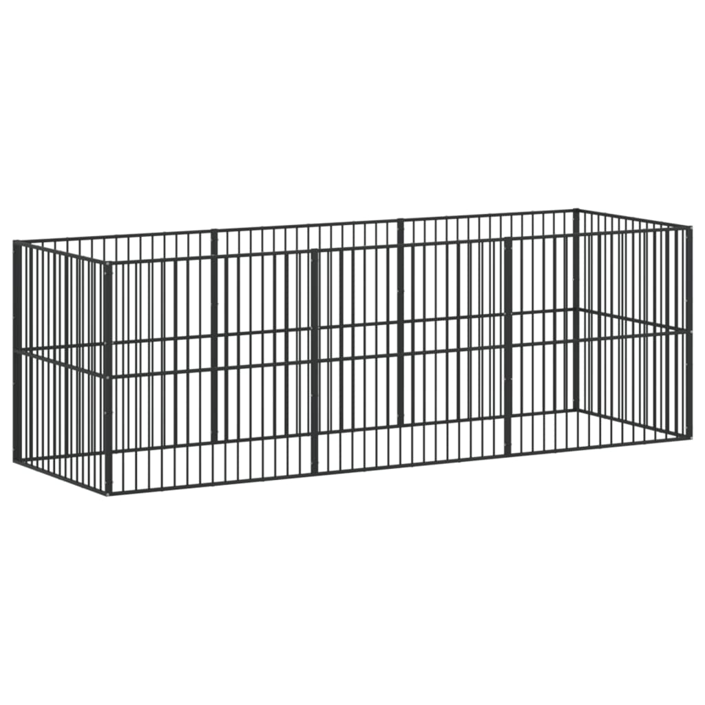 Hondenkennel 8 panelen gepoedercoat staal zwart - AllerleiShop