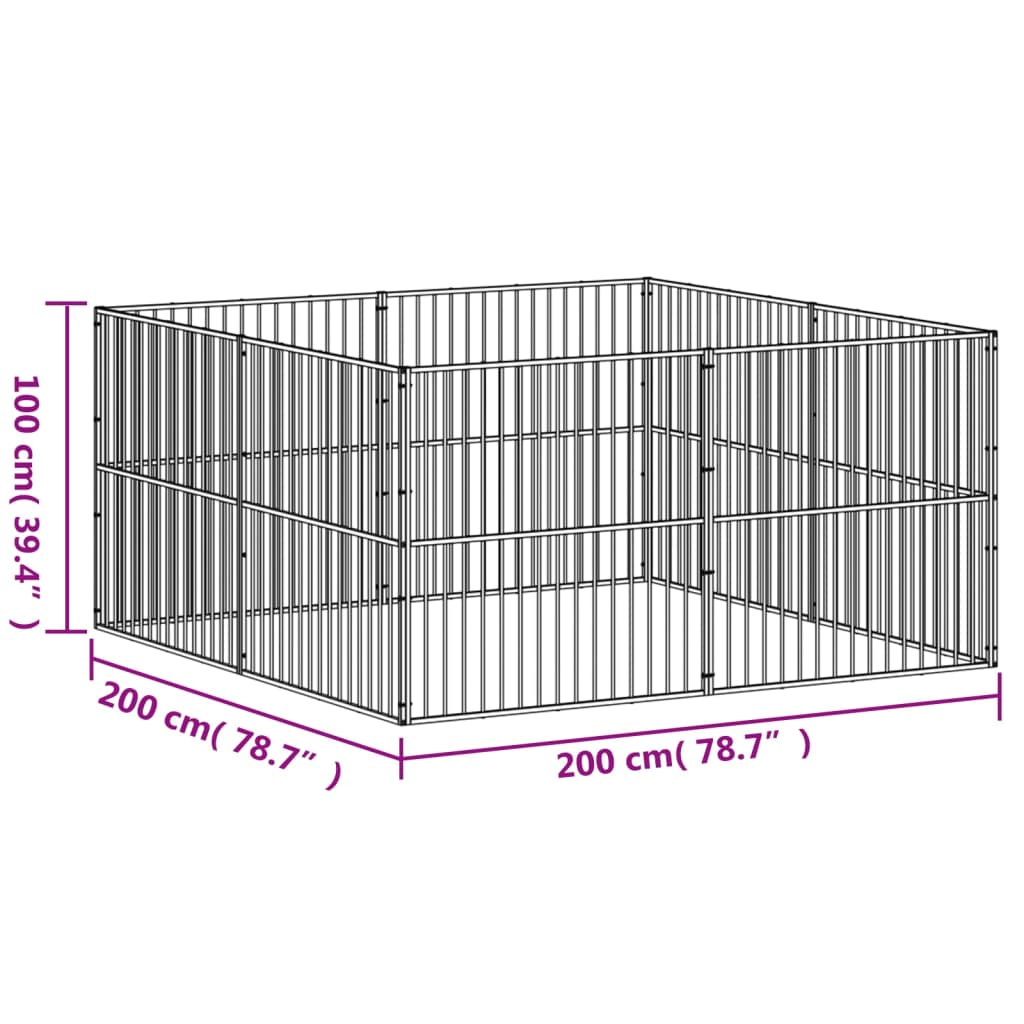 Hondenkennel 8 panelen gepoedercoat staal zwart - AllerleiShop