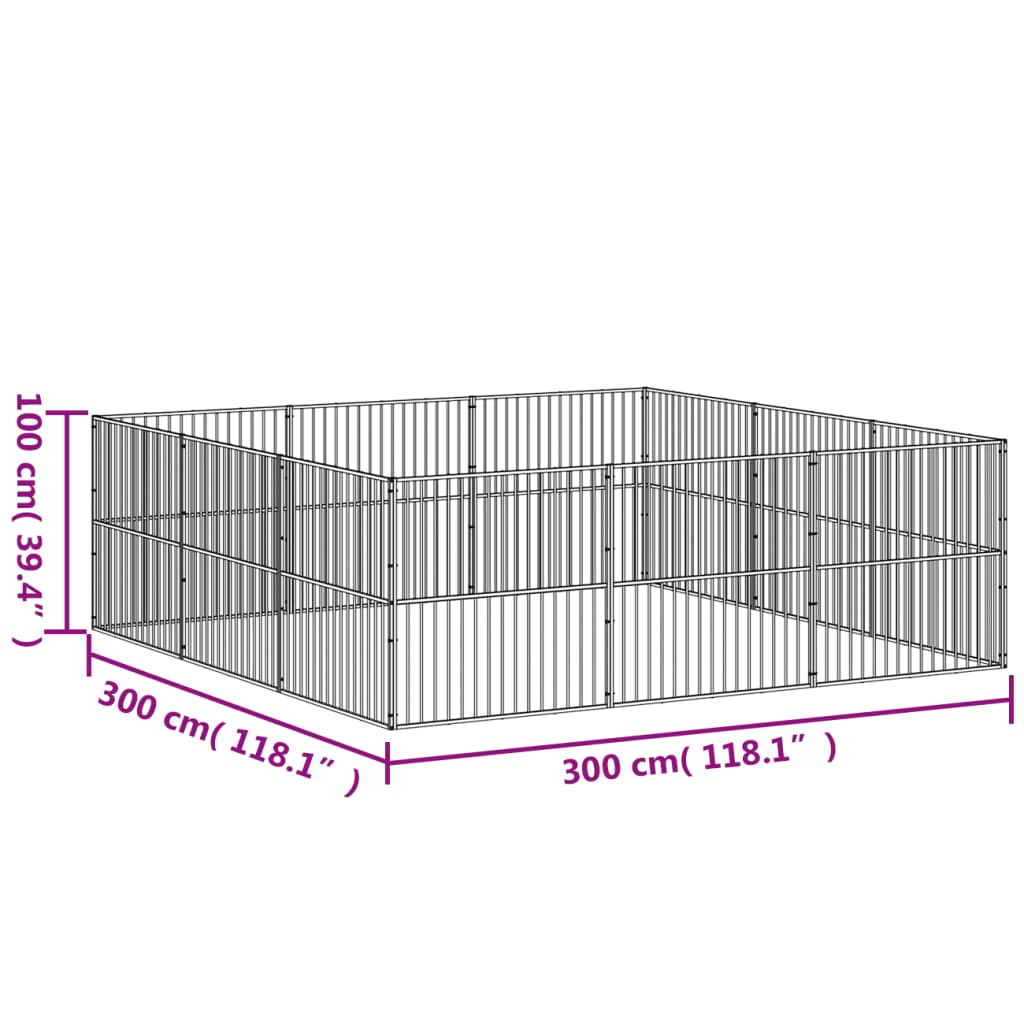 Hondenkennel 12 panelen gepoedercoat staal zwart - AllerleiShop