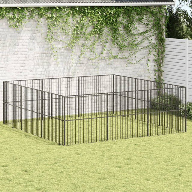 Hondenkennel 12 panelen gepoedercoat staal zwart - AllerleiShop