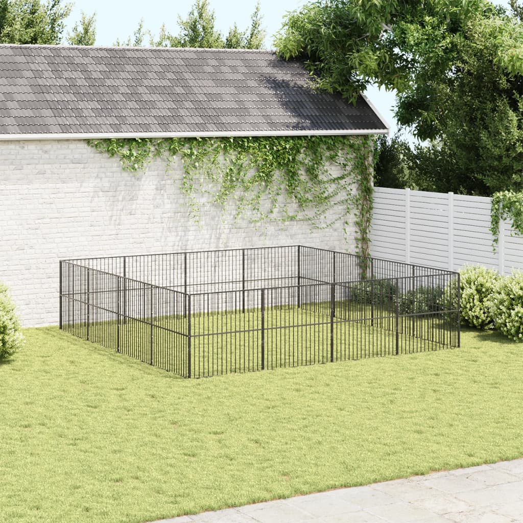 Hondenkennel 16 panelen gepoedercoat staal zwart - AllerleiShop