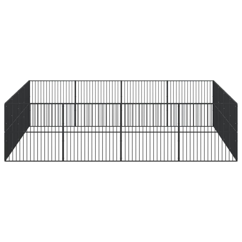 Hondenkennel 16 panelen gepoedercoat staal zwart - AllerleiShop