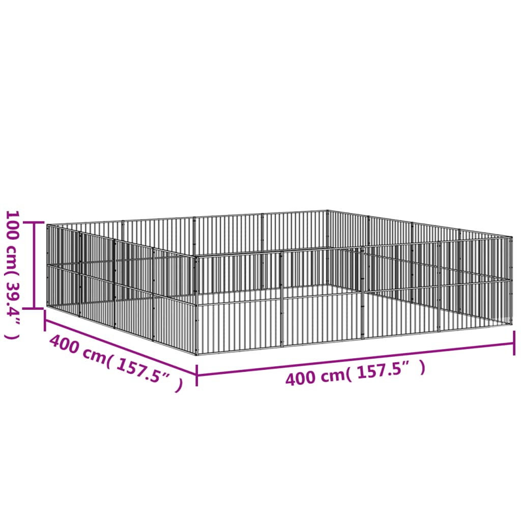 Hondenkennel 16 panelen gepoedercoat staal zwart - AllerleiShop