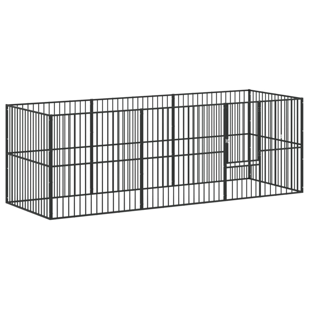 Hondenkennel 8 panelen gepoedercoat staal zwart - AllerleiShop