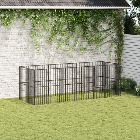 Hondenkennel 8 panelen gepoedercoat staal zwart - AllerleiShop