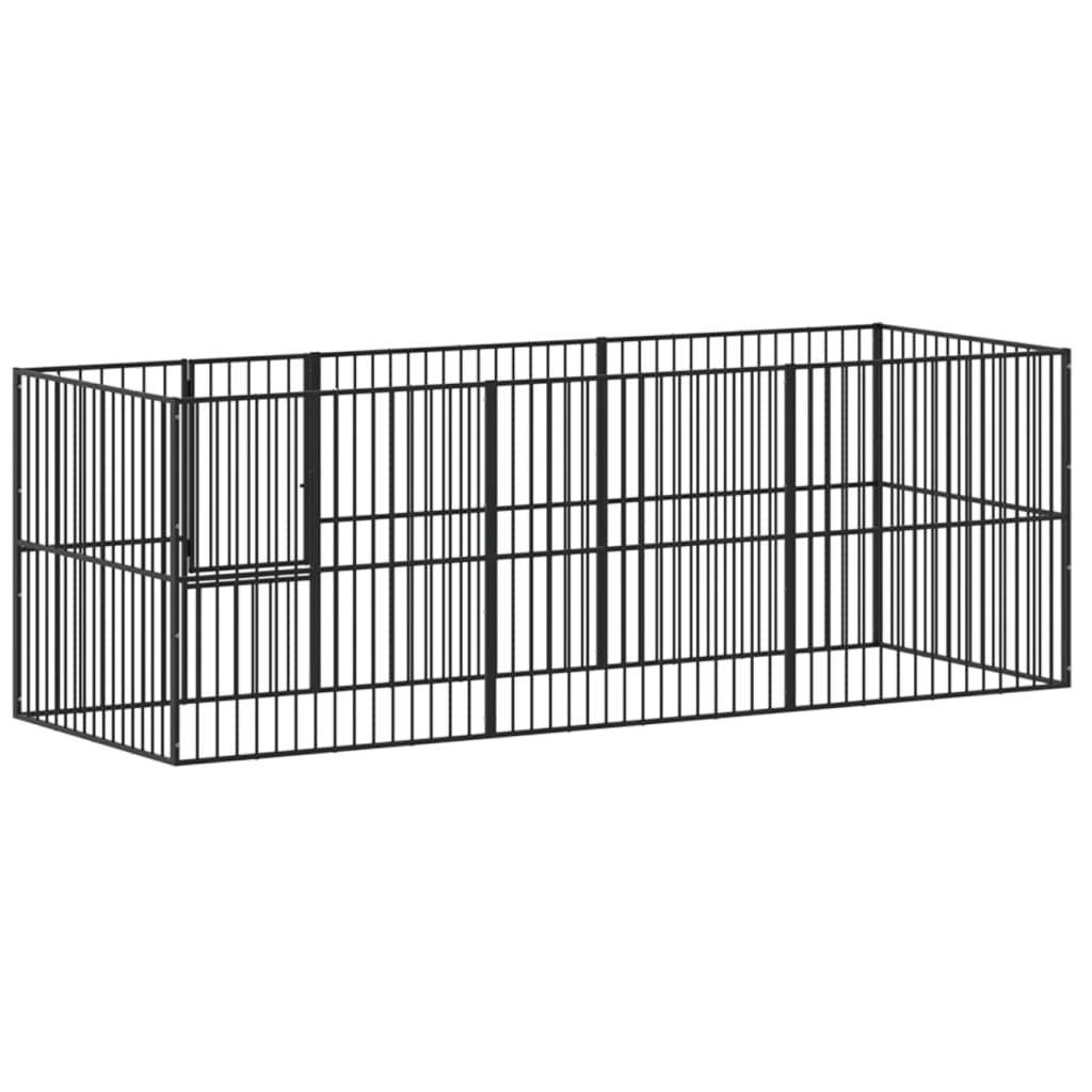 Hondenkennel 8 panelen gepoedercoat staal zwart - AllerleiShop