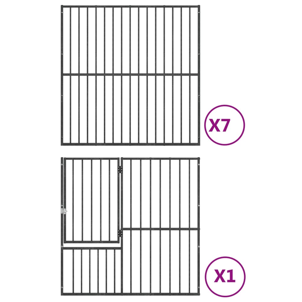 Hondenkennel 8 panelen gepoedercoat staal zwart - AllerleiShop