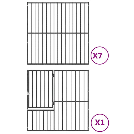 Hondenkennel 8 panelen gepoedercoat staal zwart - AllerleiShop