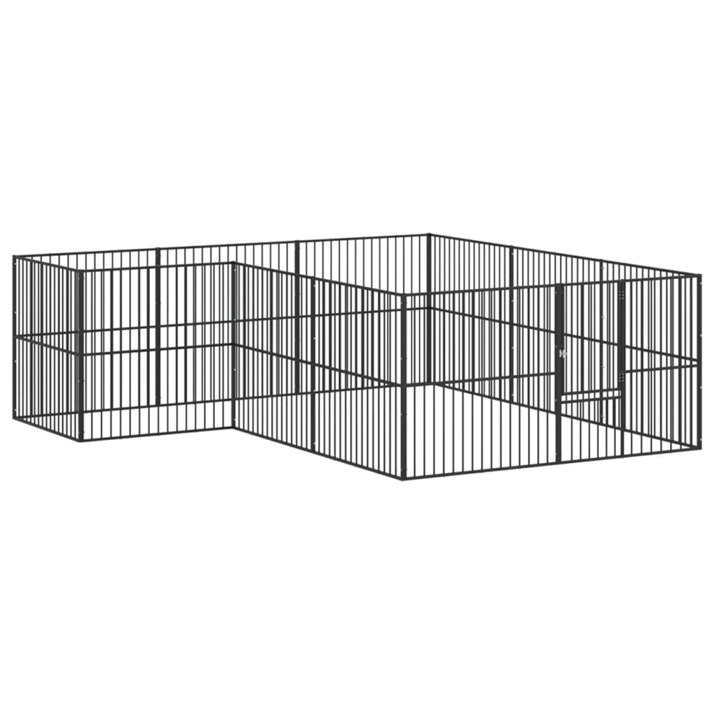 Hondenkennel 12 panelen gepoedercoat staal zwart - AllerleiShop