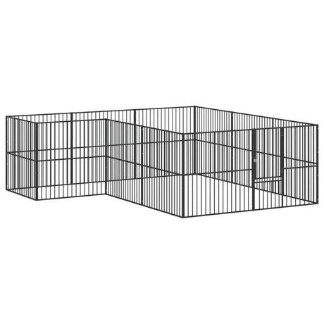 Hondenkennel 12 panelen gepoedercoat staal zwart - AllerleiShop