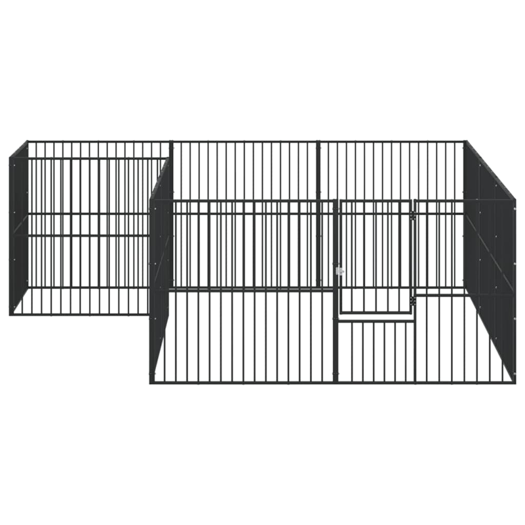 Hondenkennel 12 panelen gepoedercoat staal zwart - AllerleiShop