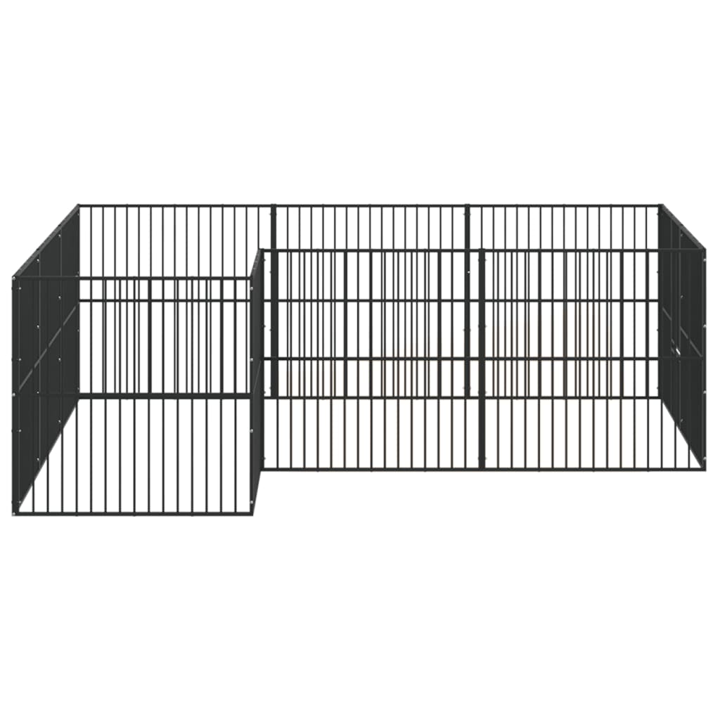 Hondenkennel 12 panelen gepoedercoat staal zwart - AllerleiShop