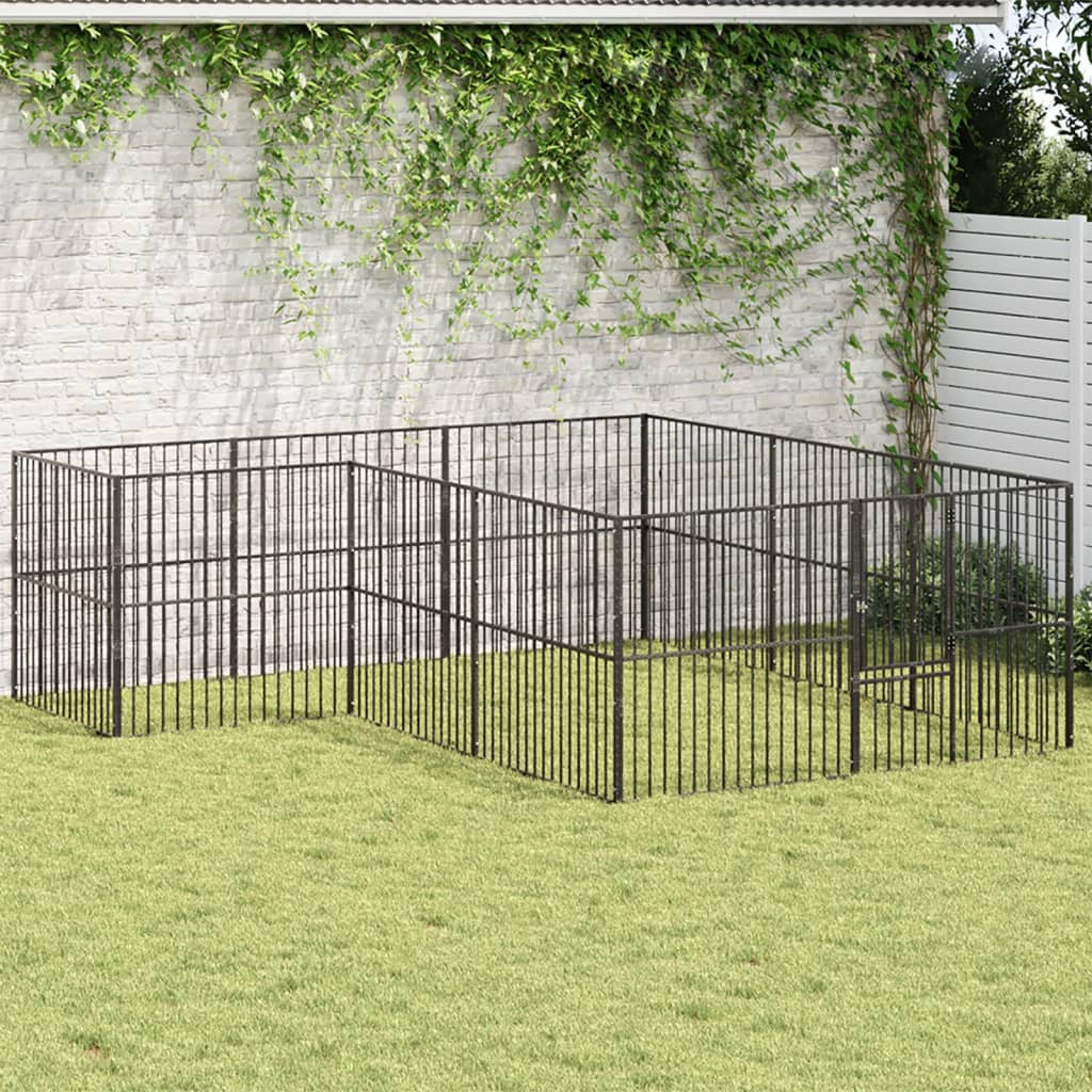 Hondenkennel 12 panelen gepoedercoat staal zwart - AllerleiShop