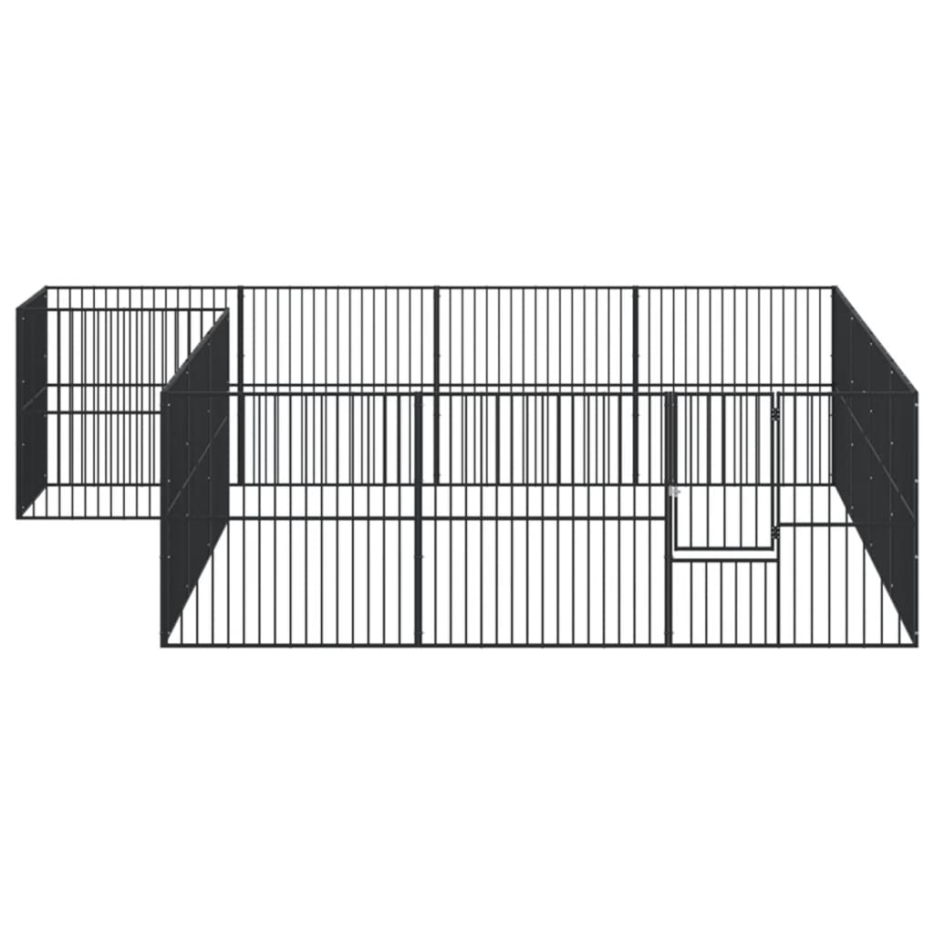 Hondenkennel 16 panelen gepoedercoat staal zwart - AllerleiShop