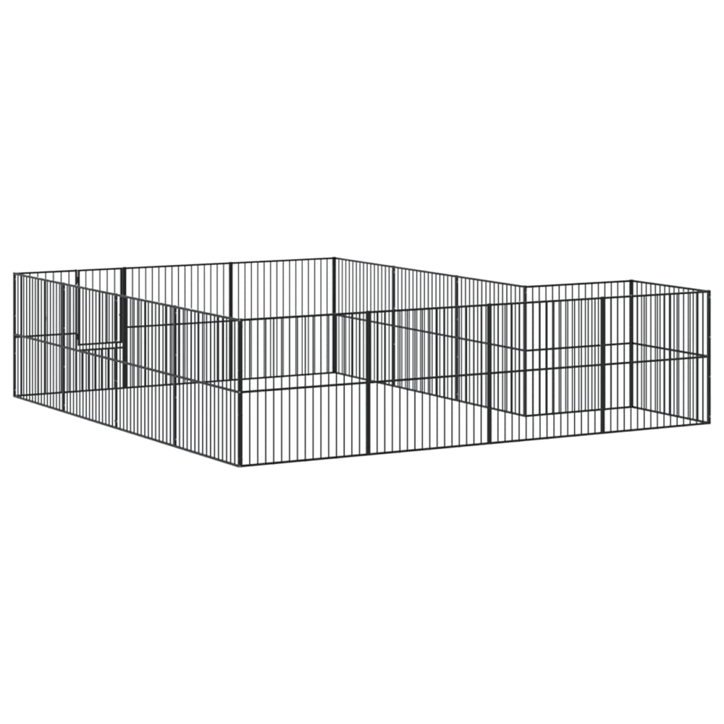 Hondenkennel 16 panelen gepoedercoat staal zwart - AllerleiShop