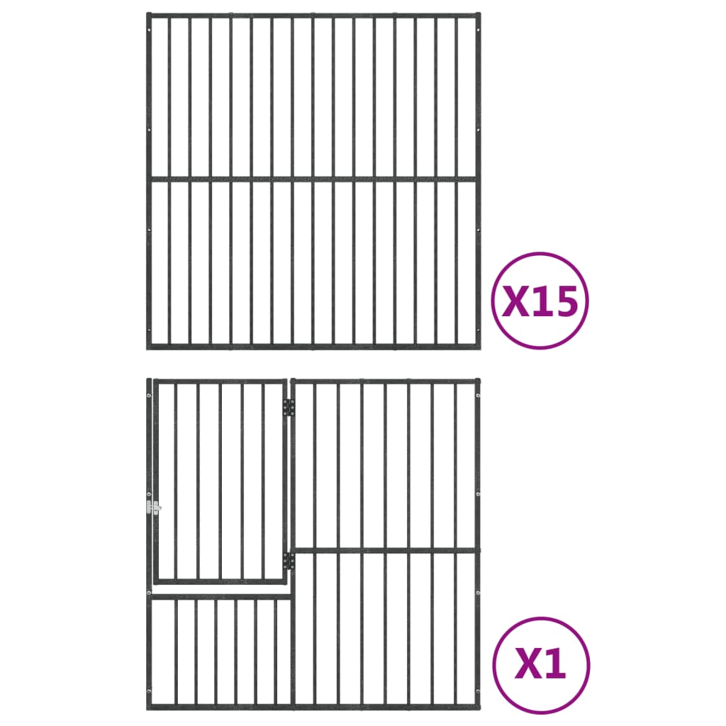 Hondenkennel 16 panelen gepoedercoat staal zwart - AllerleiShop