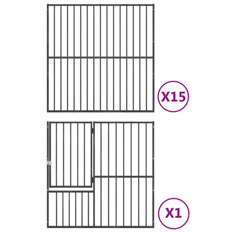 Hondenkennel 16 panelen gepoedercoat staal zwart - AllerleiShop