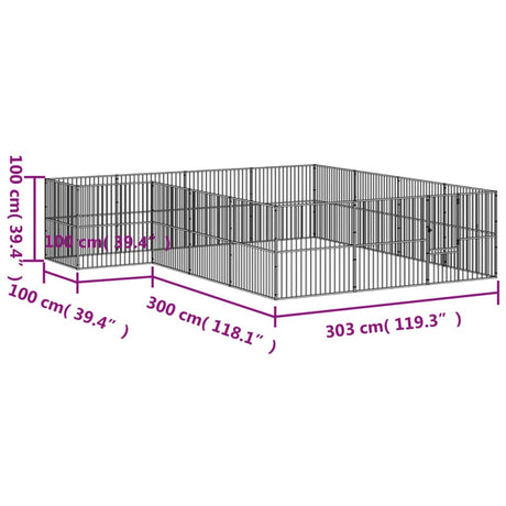 Hondenkennel 16 panelen gepoedercoat staal zwart - AllerleiShop