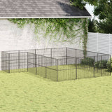 Hondenkennel 16 panelen gepoedercoat staal zwart - AllerleiShop