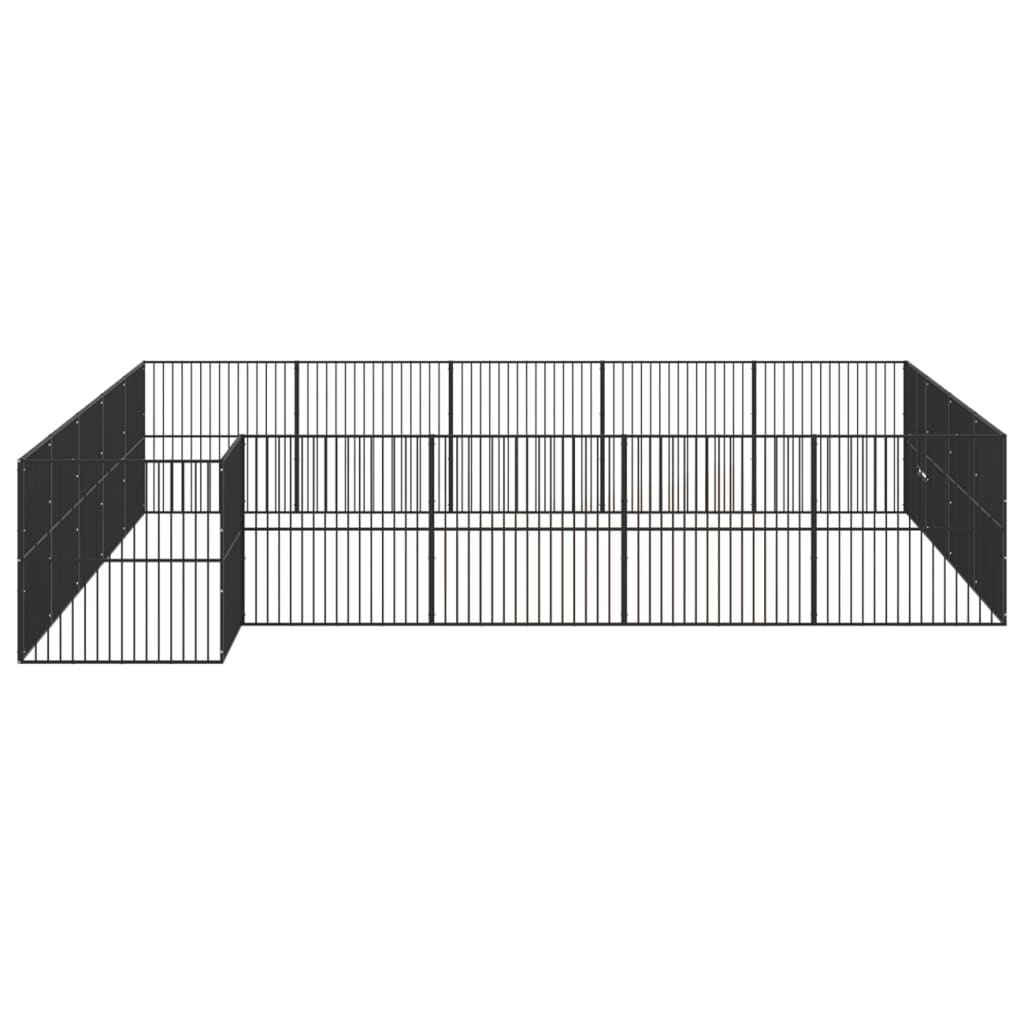 Hondenkennel 20 panelen gepoedercoat staal zwart - AllerleiShop