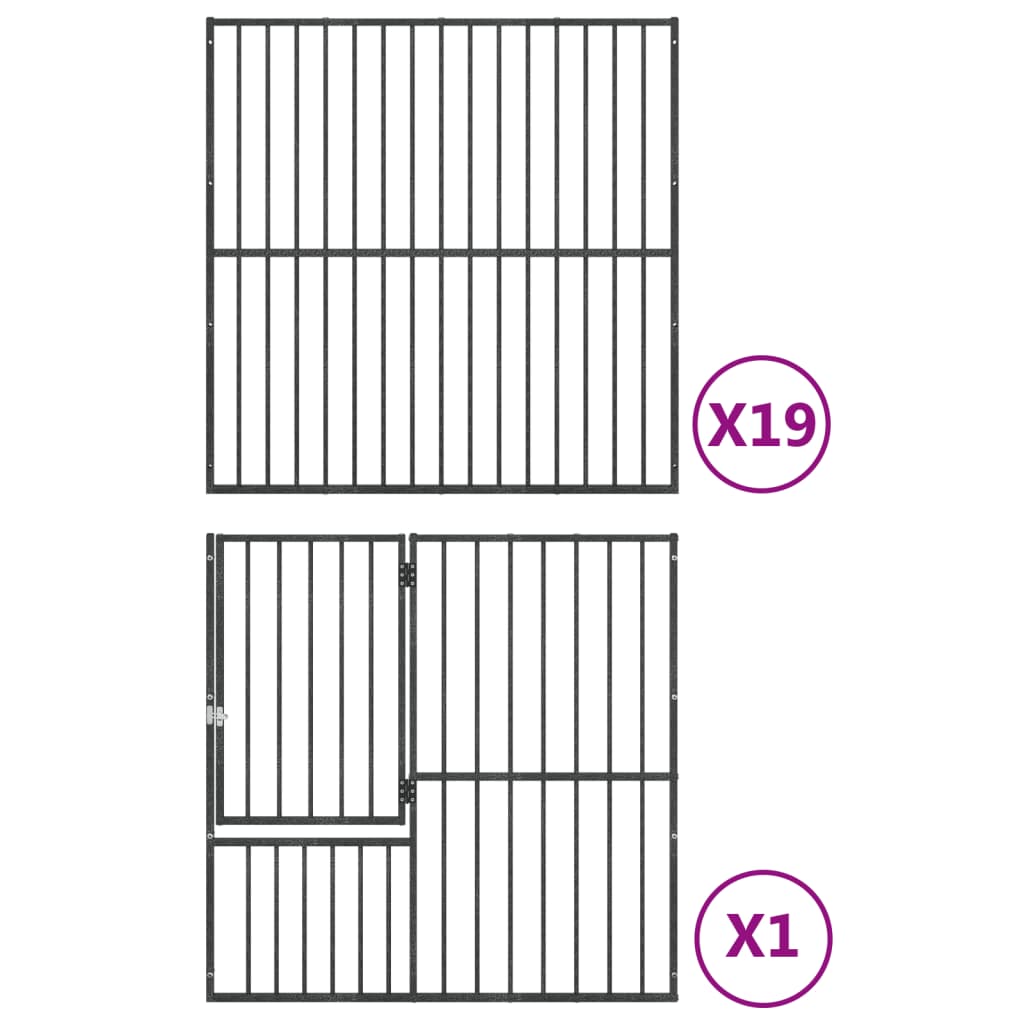 Hondenkennel 20 panelen gepoedercoat staal zwart - AllerleiShop