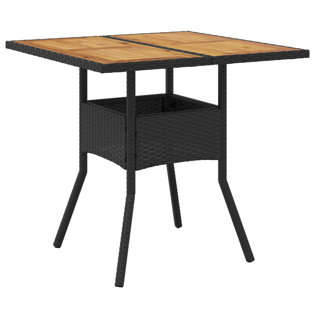 Tuintafel met acaciahouten blad 80x80x75 cm poly rattan zwart - AllerleiShop