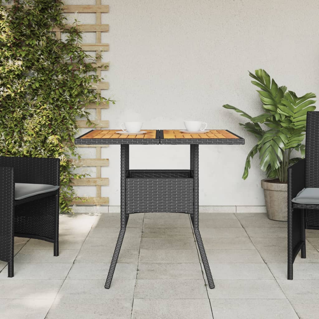 Tuintafel met acaciahouten blad 80x80x75 cm poly rattan zwart - AllerleiShop