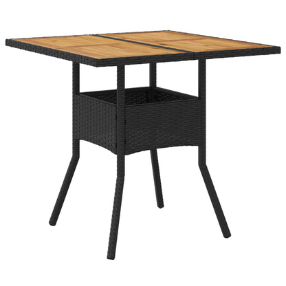 Tuintafel met acaciahouten blad 80x80x75 cm poly rattan zwart - AllerleiShop