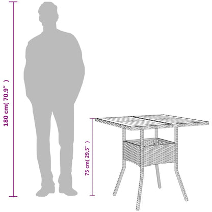 Tuintafel met acaciahouten blad 80x80x75 cm poly rattan zwart - AllerleiShop