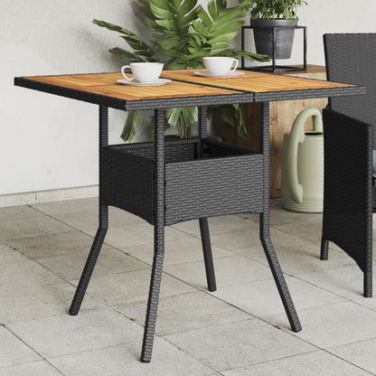 Tuintafel met acaciahouten blad 80x80x75 cm poly rattan zwart - AllerleiShop