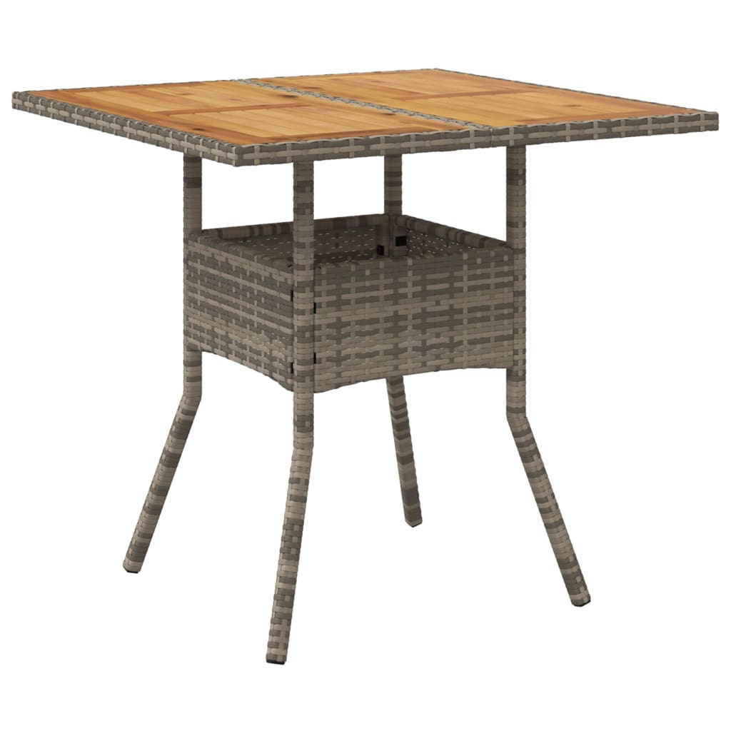 Tuintafel met acaciahouten blad 80x80x75 cm poly rattan grijs - AllerleiShop