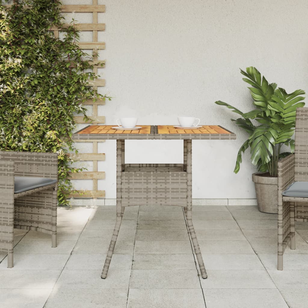 Tuintafel met acaciahouten blad 80x80x75 cm poly rattan grijs - AllerleiShop