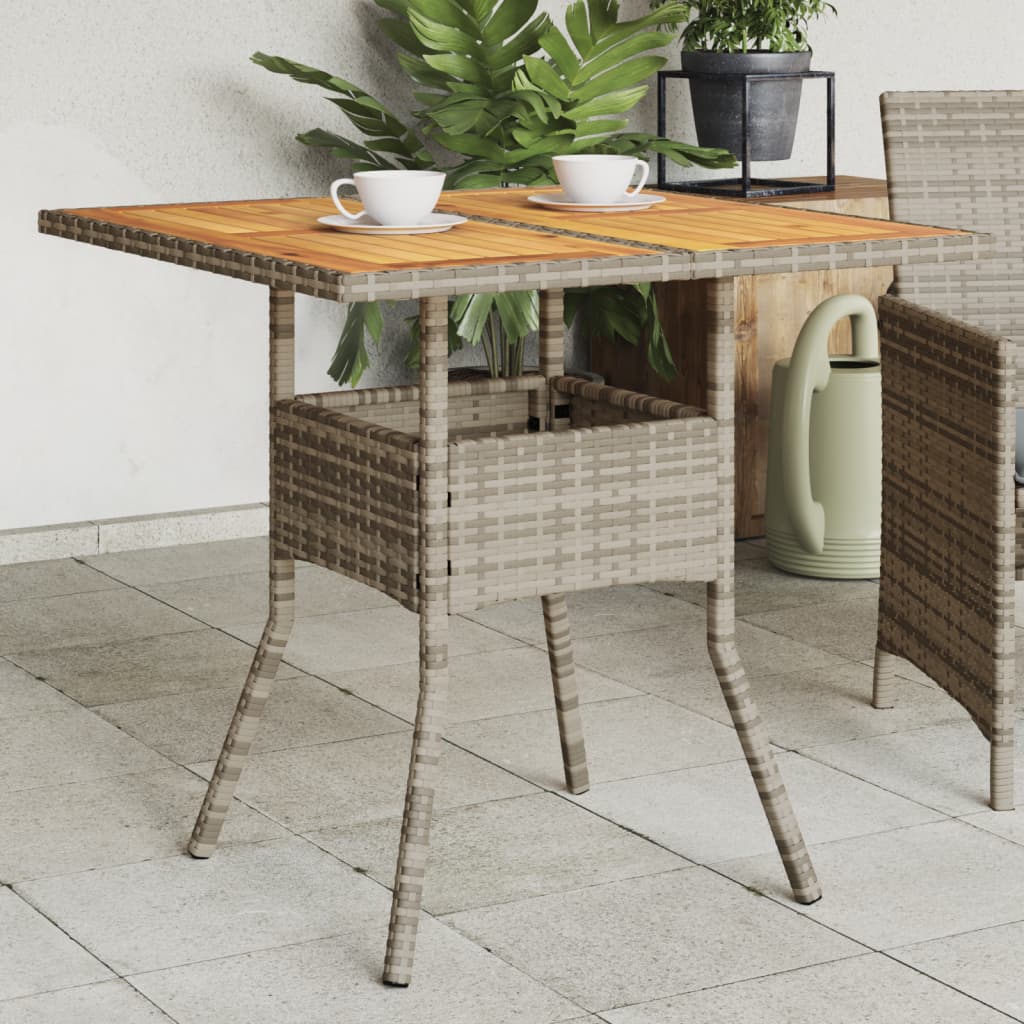 Tuintafel met acaciahouten blad 80x80x75 cm poly rattan grijs - AllerleiShop