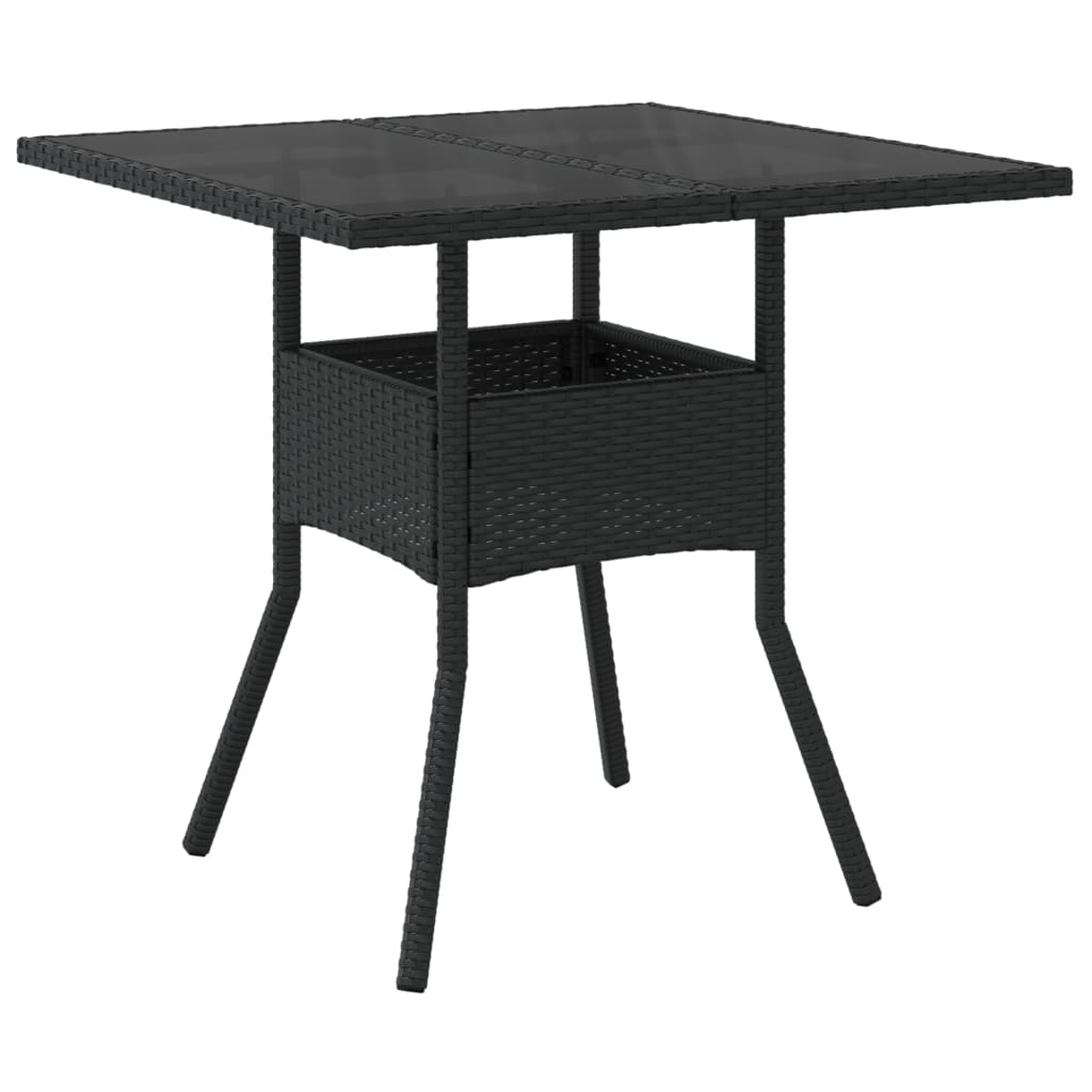 Tuintafel met glazen blad 80x80x75 cm poly rattan zwart - AllerleiShop