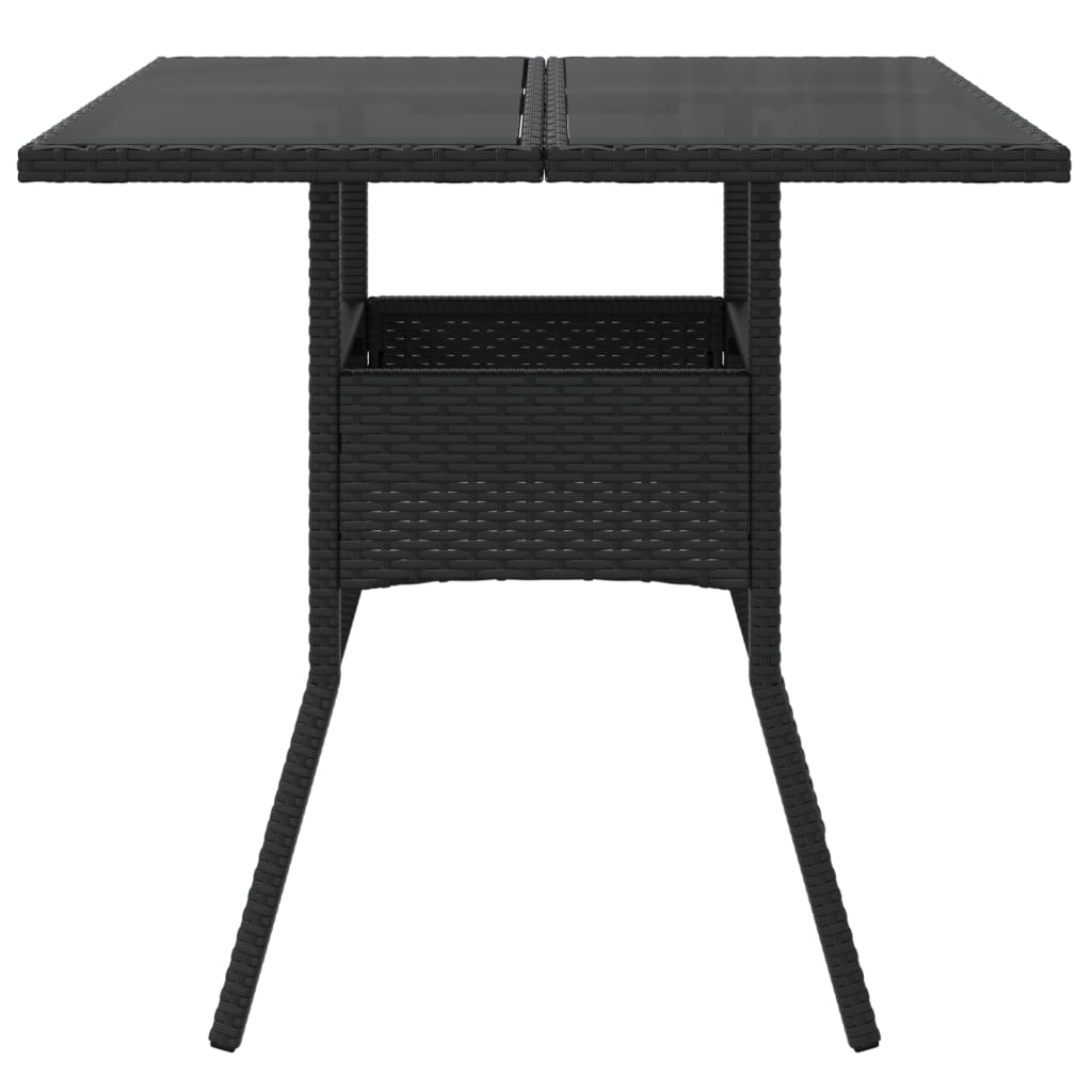 Tuintafel met glazen blad 80x80x75 cm poly rattan zwart - AllerleiShop