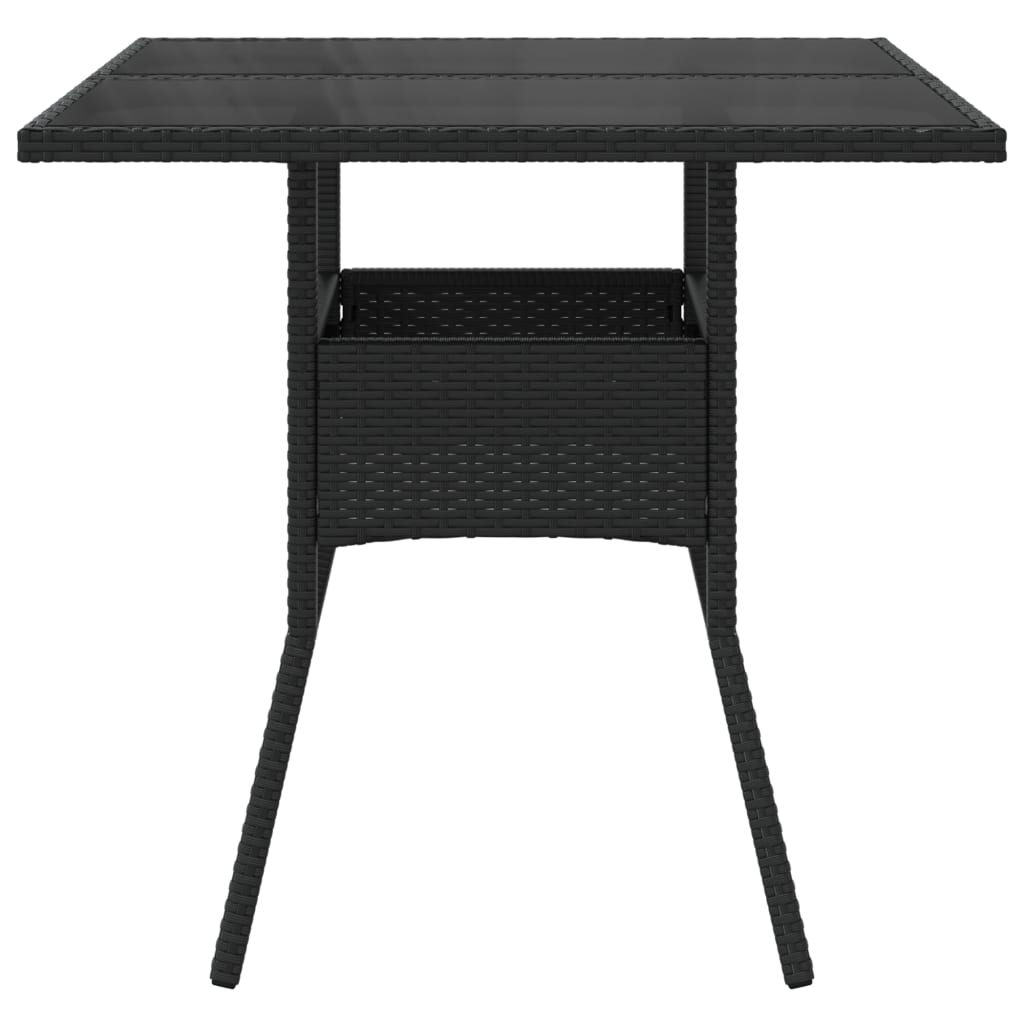 Tuintafel met glazen blad 80x80x75 cm poly rattan zwart - AllerleiShop