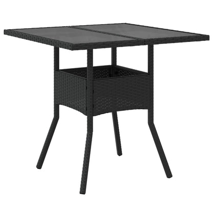 Tuintafel met glazen blad 80x80x75 cm poly rattan zwart - AllerleiShop