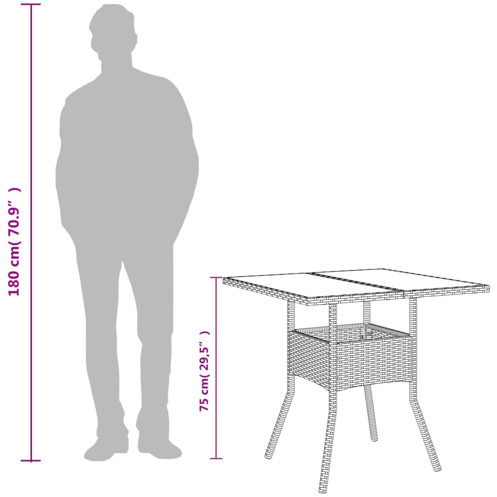 Tuintafel met glazen blad 80x80x75 cm poly rattan zwart - AllerleiShop