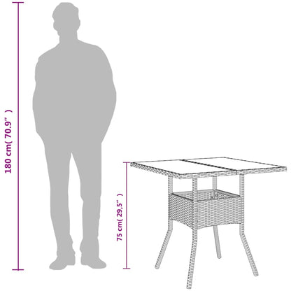 Tuintafel met glazen blad 80x80x75 cm poly rattan zwart - AllerleiShop