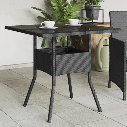 Tuintafel met glazen blad 80x80x75 cm poly rattan zwart - AllerleiShop